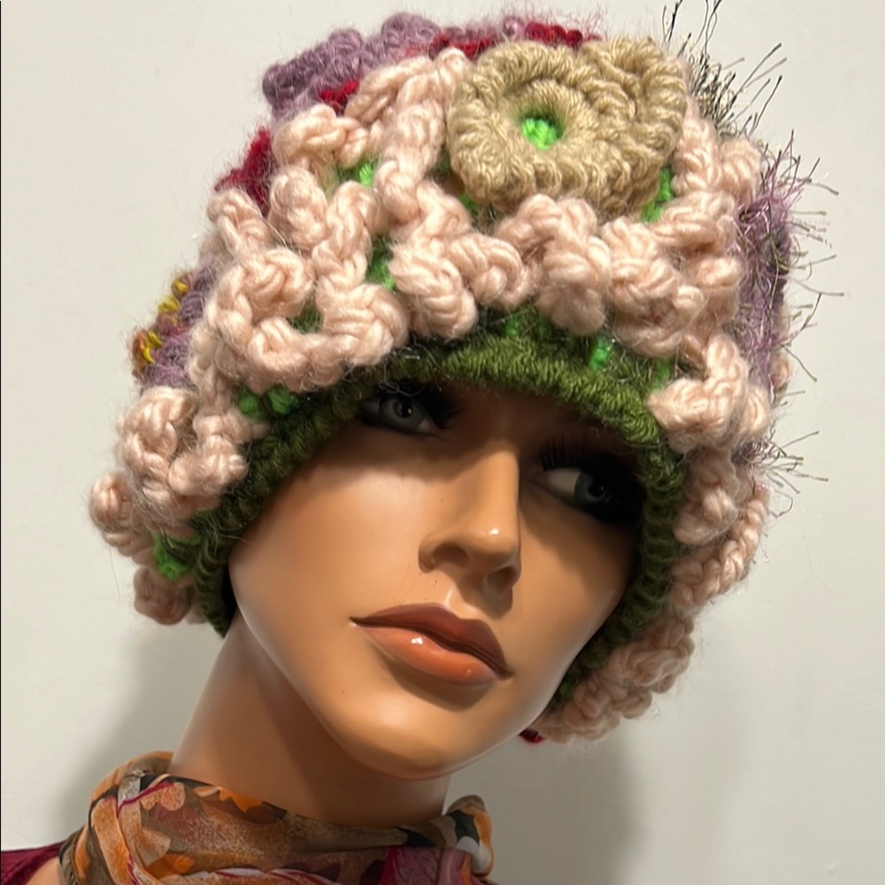 Multicolor Crochet Freeform Hat Irish style lace crochet